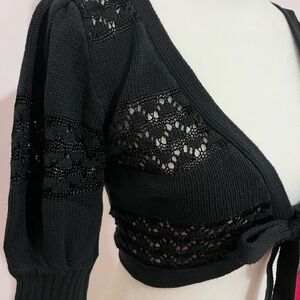 Black Knit Tie-Front Cardigan